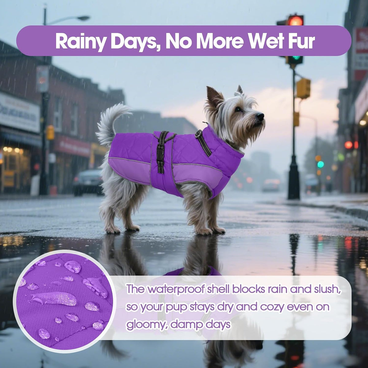 QBLEEV Warm Dog Jacket, Waterproof Dog Winter Coat with Harness – Essentials for Dogs - Purple / XXX-Large - image 4