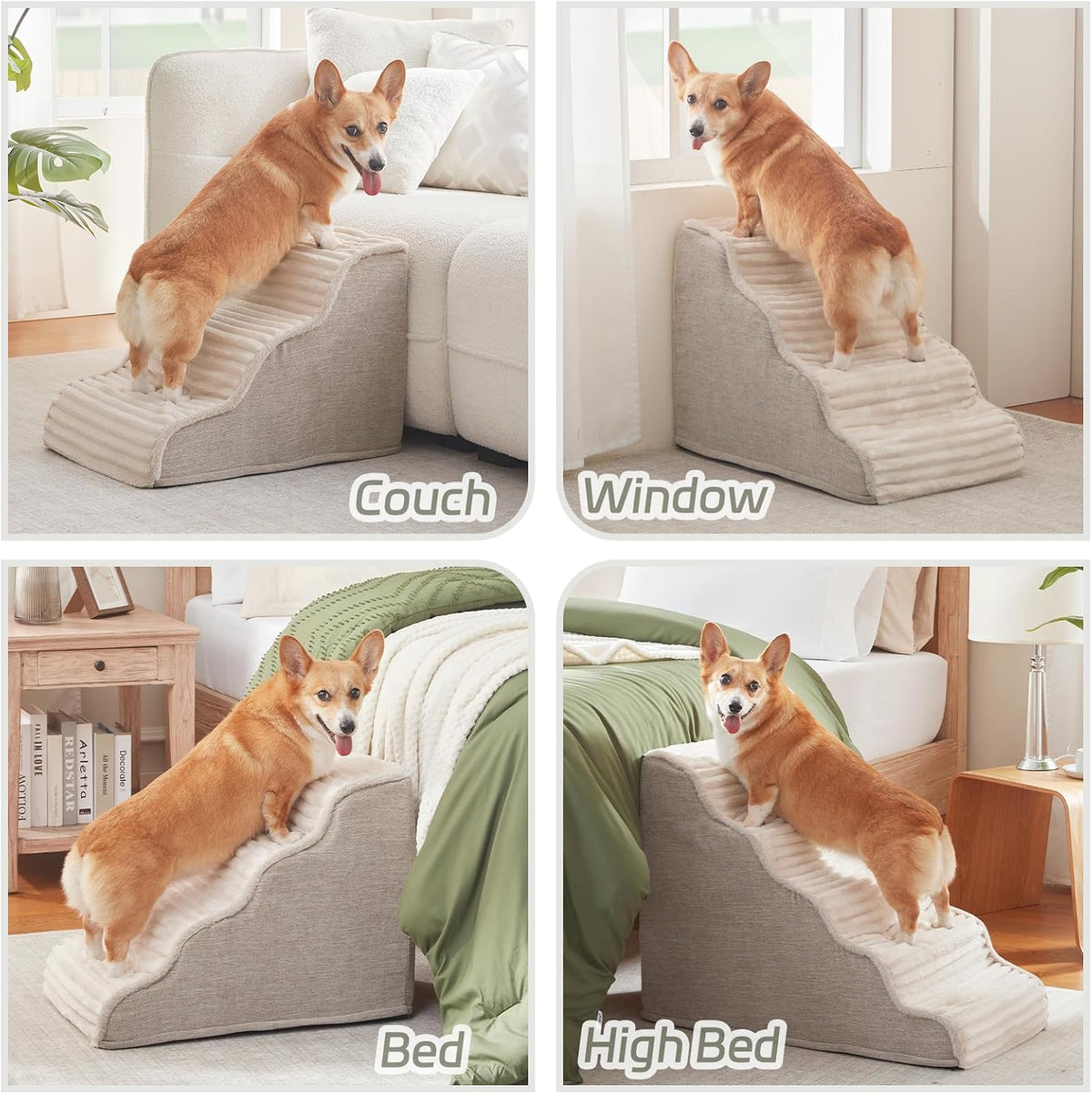 Dog Stairs for Small Dogs 15.7'' H, 3-Step High Density Foam – Essentials for Dogs - Beige / 3 / Extra Wide 3 Step-15.7"H - image 2
