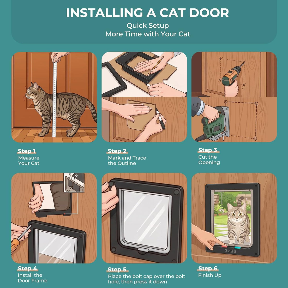 Ycozy XL Cat Doors Outer Size 11" x 9.8" 4-Way Locking Indoor Pet - X-Large / Brown - image 4