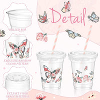 Teenyyou 12 oz clear plastic party cups with dirt bike design, lids and paper straws - view 8