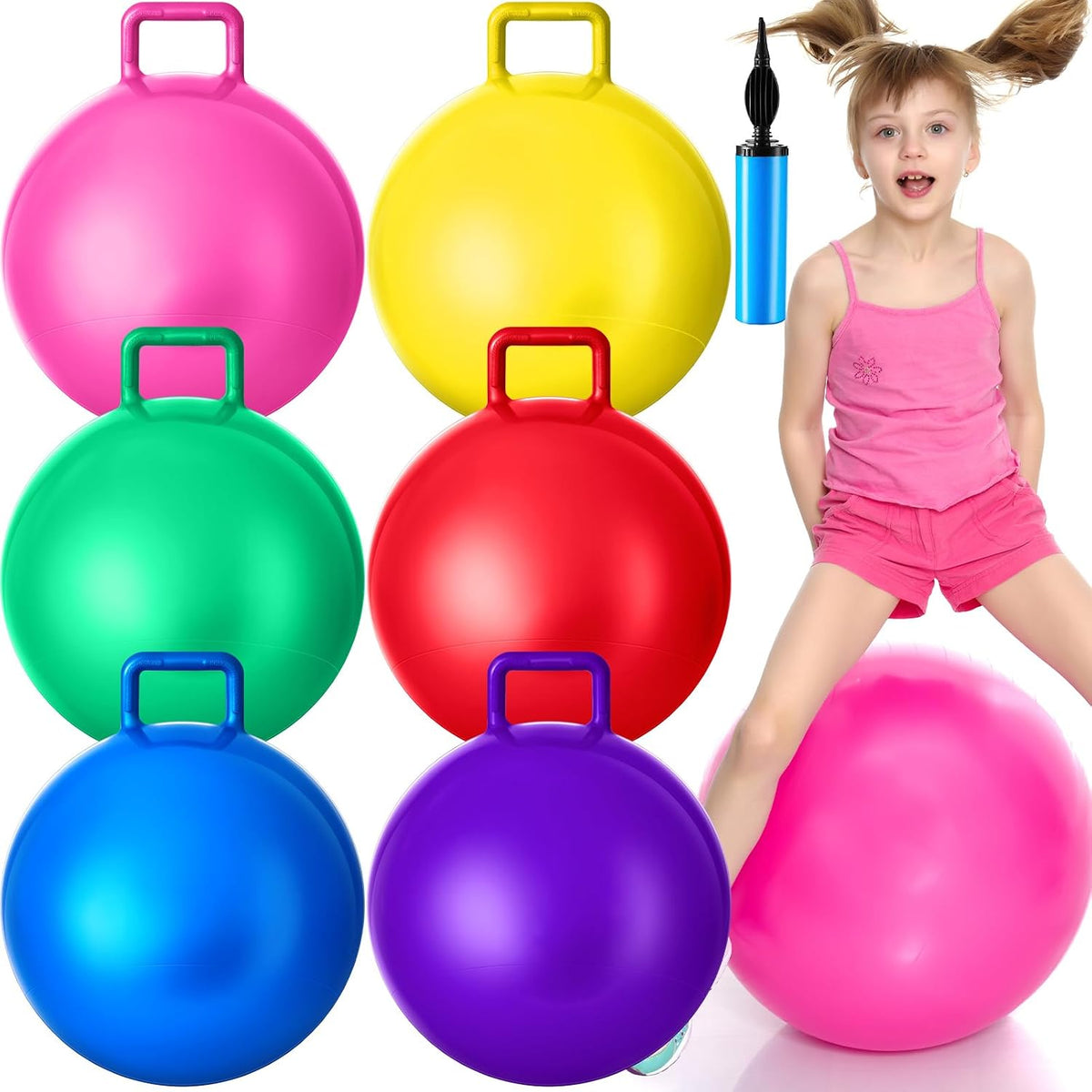 Lewtemi 6 Pcs Hopper Ball with Handle - Rainbow Colors / 20 Inch