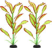 Silk Aquarium Plants, 12 Inch Artificial Silk Plants Decorations – Essentials for Fish - Light Green With Red / 2 Pack