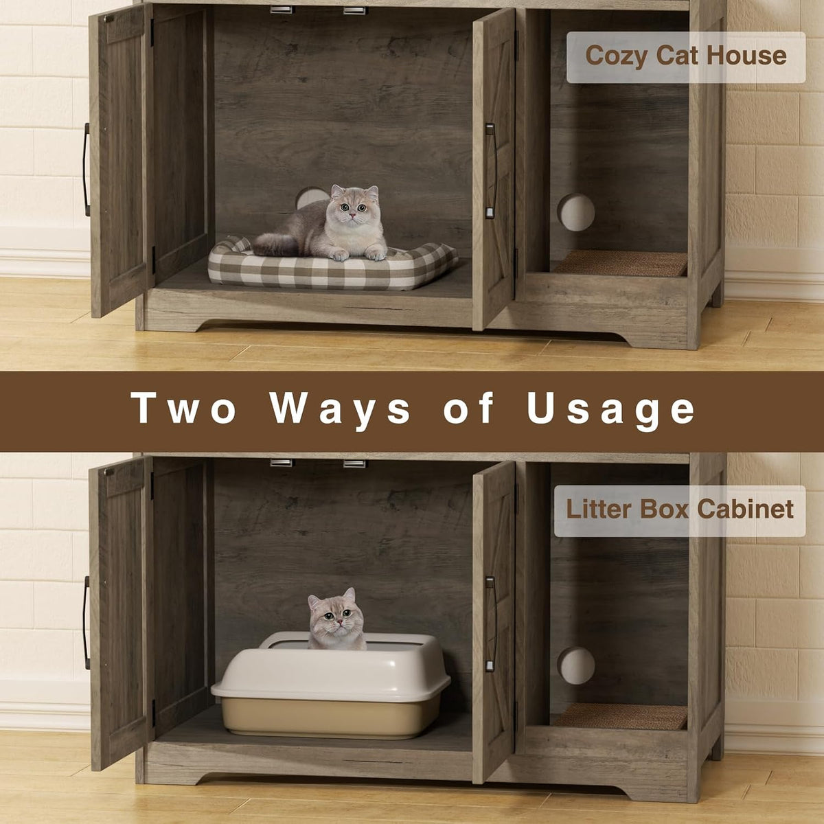 Cat Litter Box Enclosure, Hidden Litter Box with Scratch Pad – Essentials for Cats - Grey / 31"L x 17"W x 28.5"H - image 4