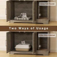 Cat Litter Box Enclosure, Hidden Litter Box Furniture with Scratch Pad, Farmhouse Indoor Cat House Washroom End Table, Grey