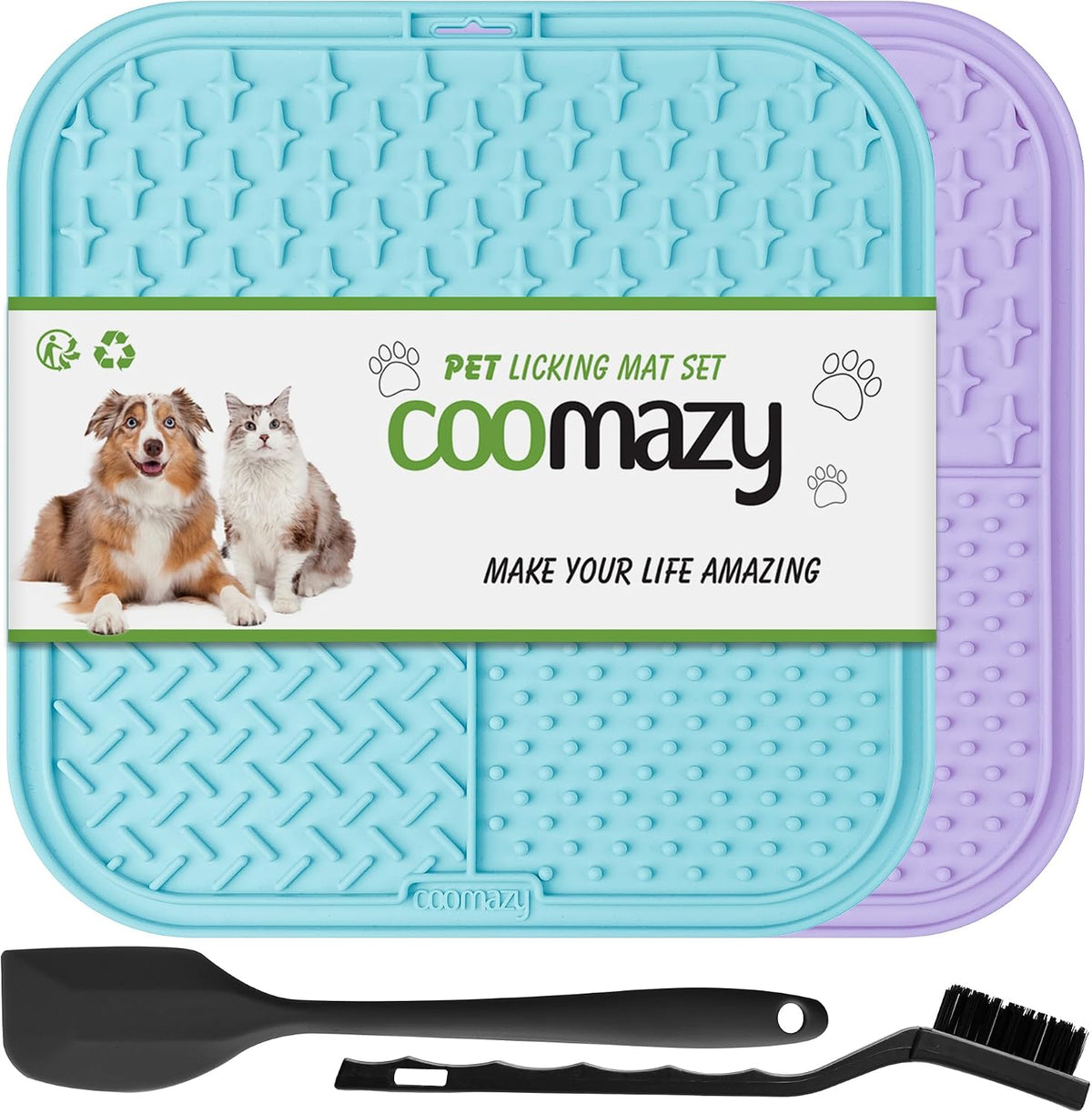 Coomazy Lick Mat for Dogs Cat Slow Feeder Lick Mat with Suction Cups - BLUE+PURPLE