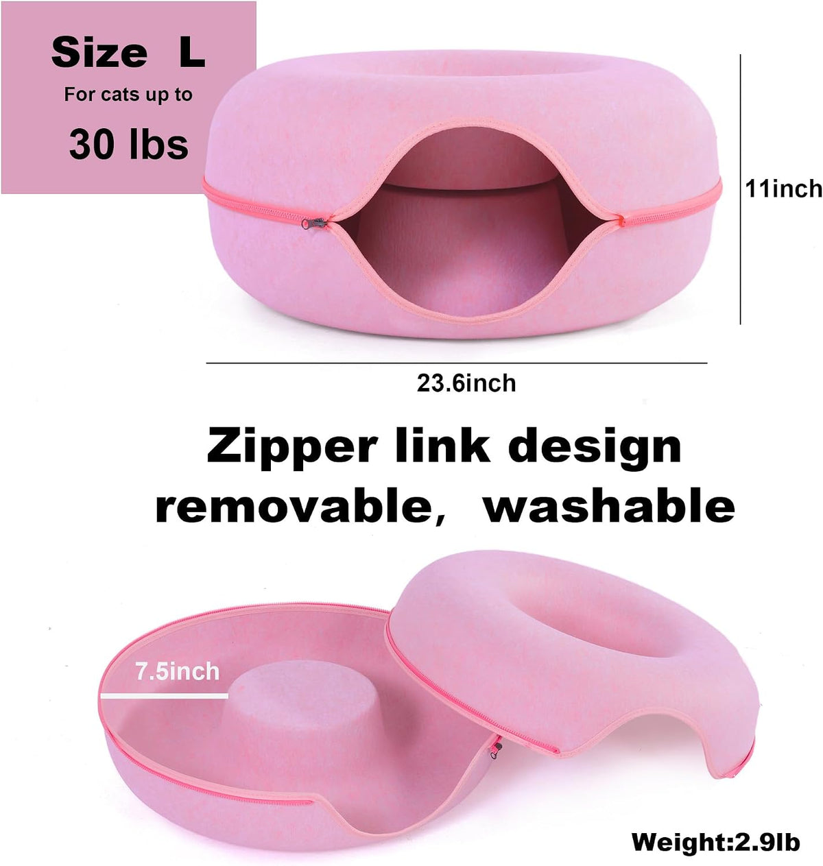 Large Cat Tunnel Bed for Indoor Cats with 3 Toys - L(24x24x11) / Pink - image 4