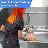 Professional Dog Grooming Tub, 50" Stainless Steel Dog Wash Station with Foldable Ramp, Storage Drawer, Floor Grate & Faucet/Dog Bathtub for Large, Medium & Small Pets - Right Door (50")