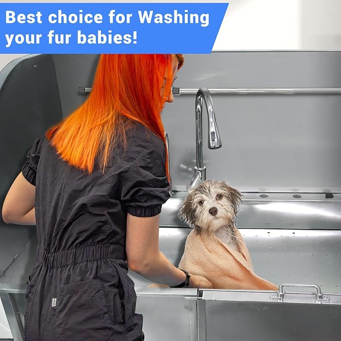 Professional Dog Grooming Tub, 50" Stainless Steel Dog Wash Station with Foldable Ramp, Storage Drawer, Floor Grate & Faucet/Dog Bathtub for Large, Medium & Small Pets - Right Door (50")