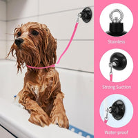 Frienda 4 Pieces Dog Bathing Tether with Suction Cup Pet Dog Grooming Tub Restraint Loops and Adjustable Cat Fixed Safety Rope for Pet Shower Bathing Grooming(Blue Pink Bright Green)