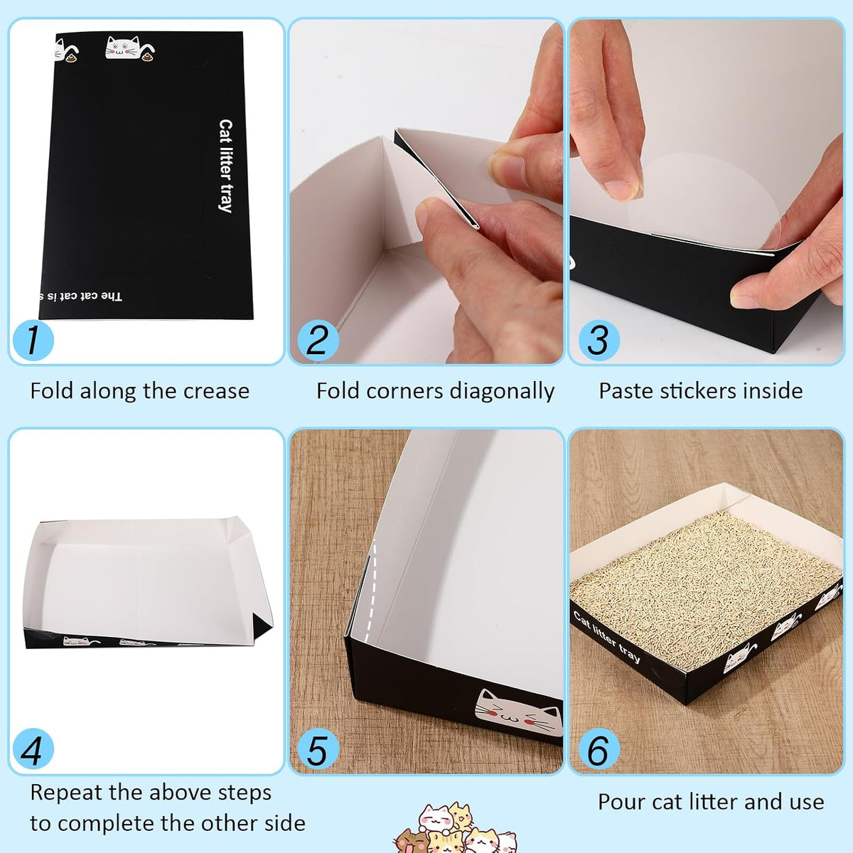 Amyhill 30 Pack Disposable Cat Litter Box Paper Pet Trays - Black - image 4