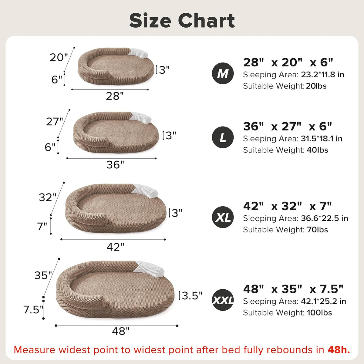 JOEJOY XL Orthopedic Dog Beds Large Sized Dog - Brown / L(36"x 27"x 6") - image 2