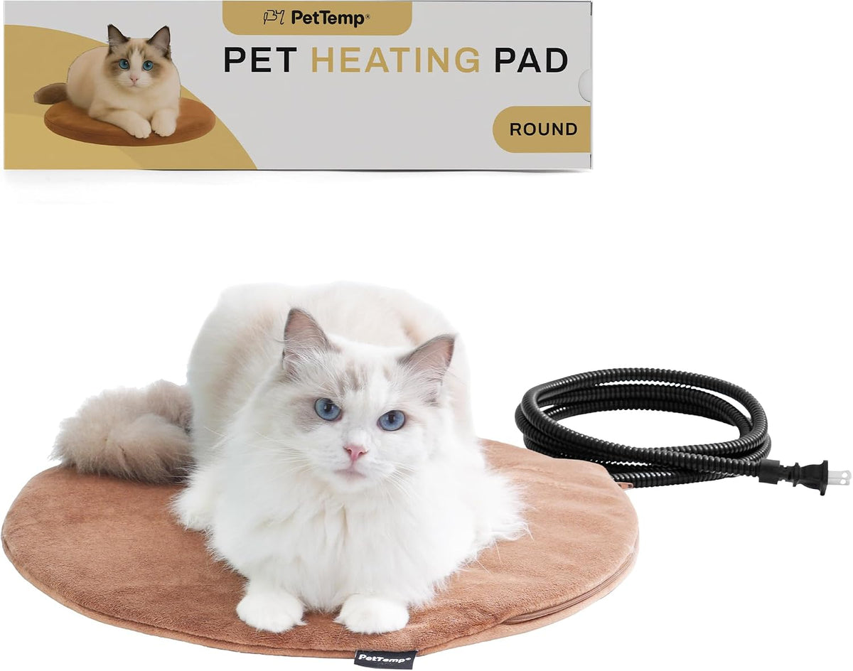 Cat Heating Pad, Heated Cat Bed, MET Safety Listed - Brown / Round: 16" x 16" x 1.6"