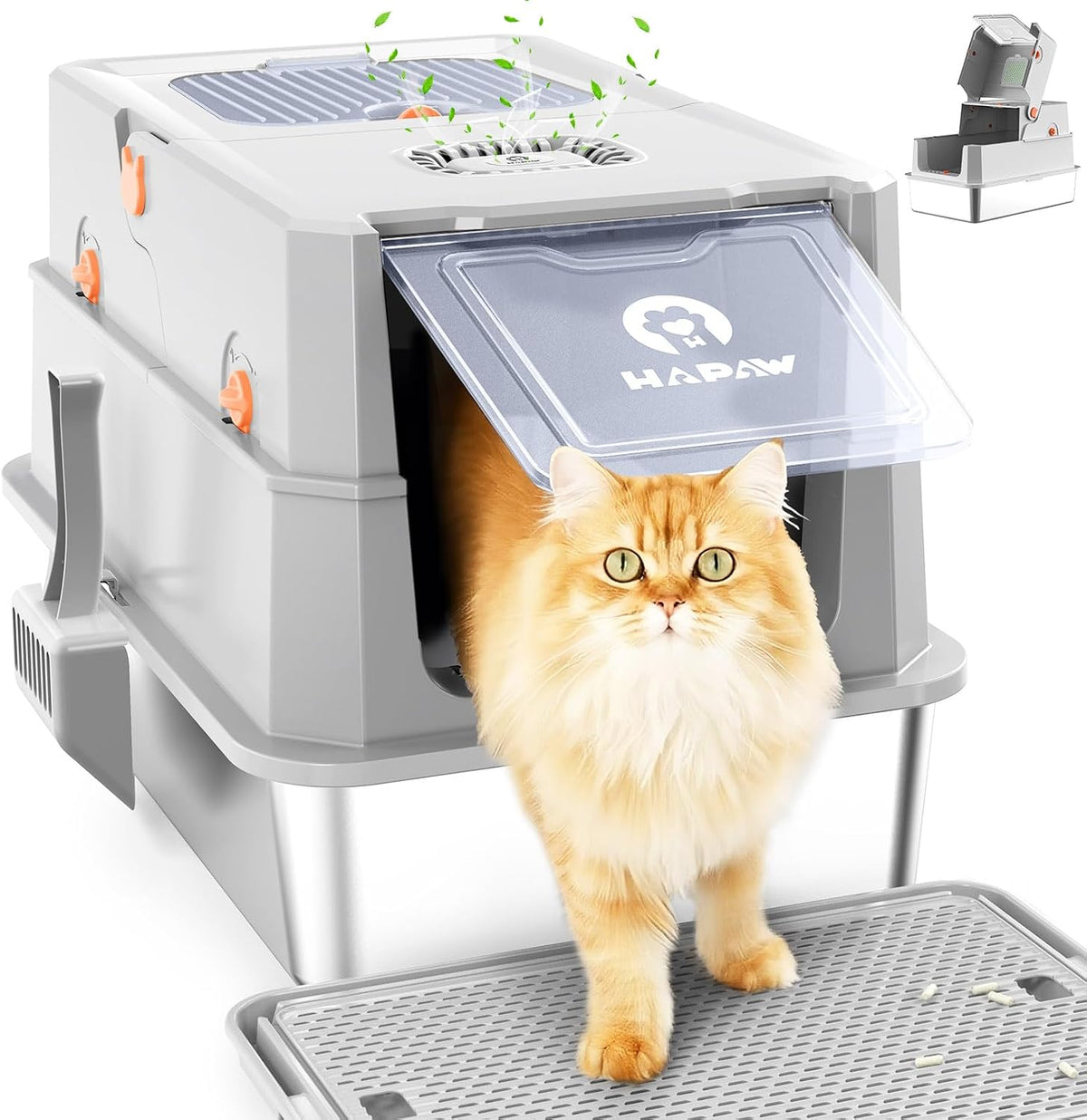 Stainless Steel Litter Box with Lid - Light Gray