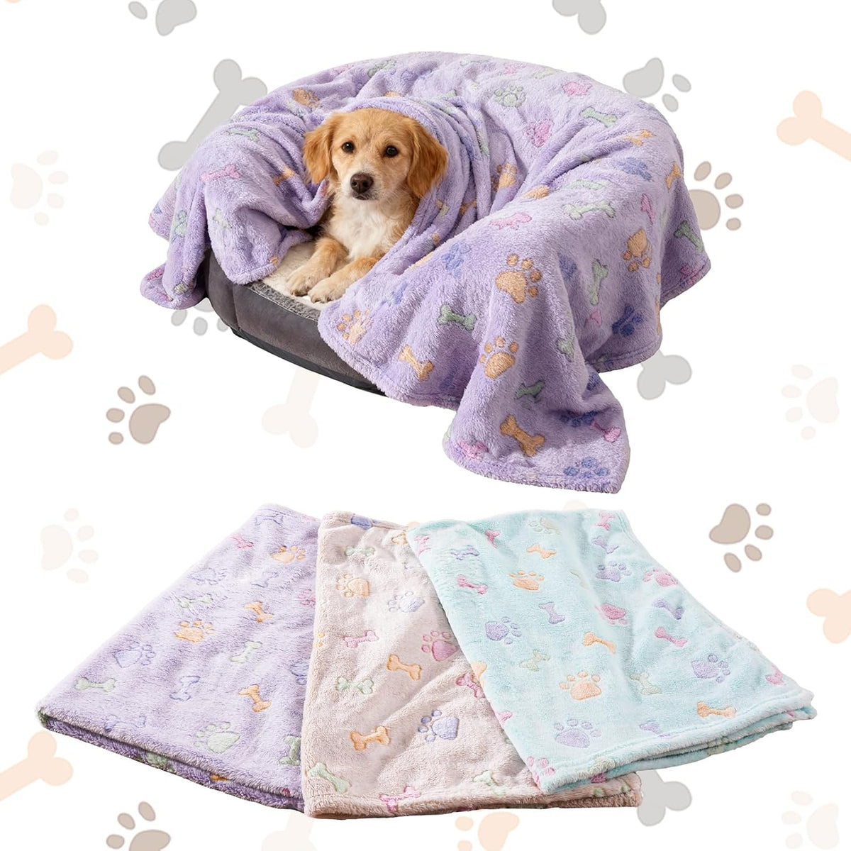 Rezutan Blanket for Large Dogs & Cats Soft Reversible Cute Paw 40"x31" – Essentials for Dogs - Purple1/Green1/Brown1 / Small,23x16Inch - image 4