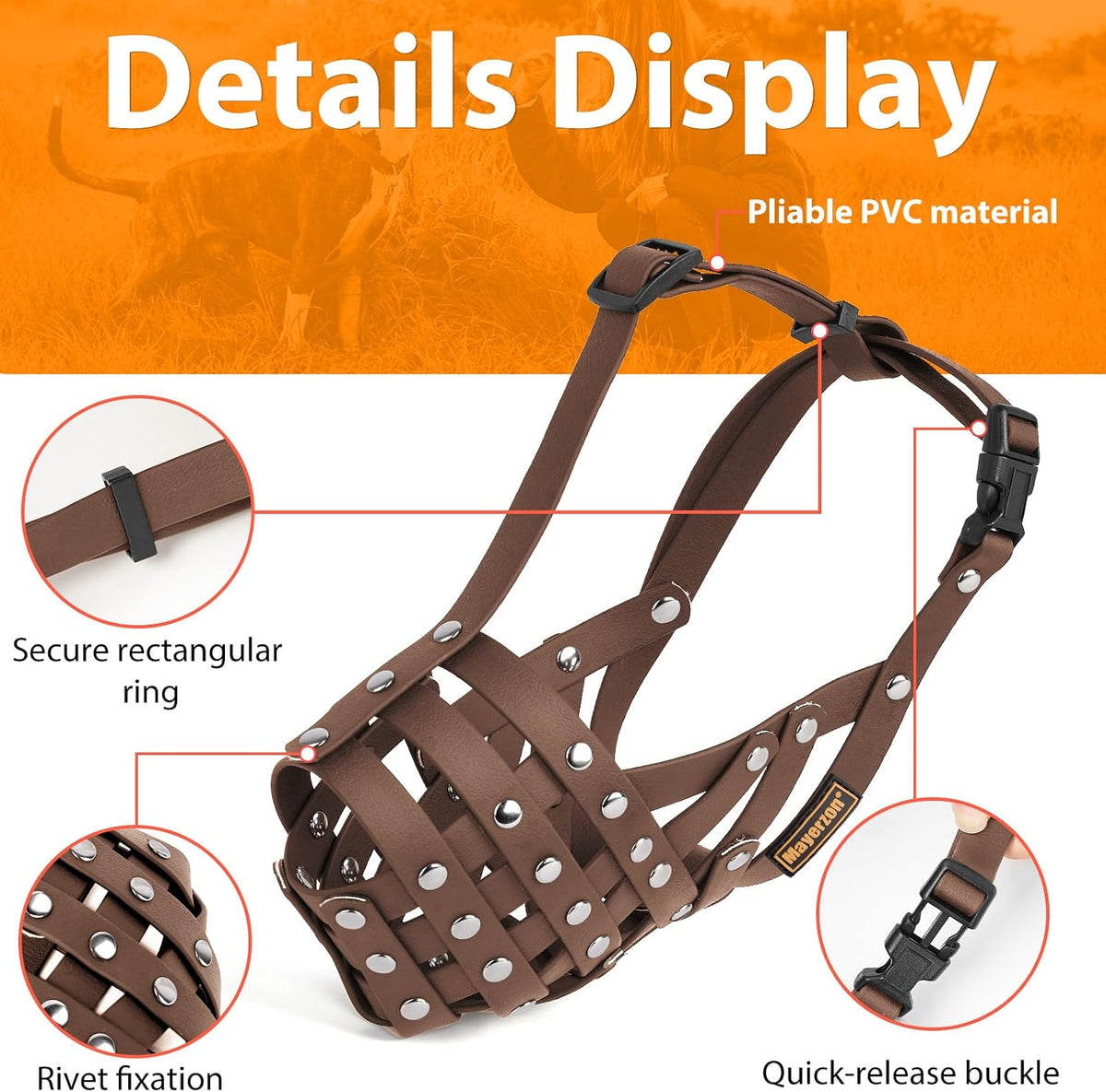 Pitbull Dog Muzzle for Large Medium Dogs Prevent Biting Scavenging – Essentials for Dogs - Brown / L [Snout Cir: 11.5"-13"] - image 2