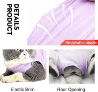 DOTON Cat Recovery Suit for Male and Female Surgical Post Surgery Soft Cone Onesie Shirt Clothes Neuter Licking Protective Diapers Outfit Cover Kitten Spay Collar(M, Purple)