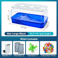Aquatic Turtle Tank Habitat Kit Stone+Filter+Heat Lamp Enhancing Interaction with 360° Viewing, Standalone Filtration, DIY Creative Zone, Enriched Living (Blue, L[Without Light])