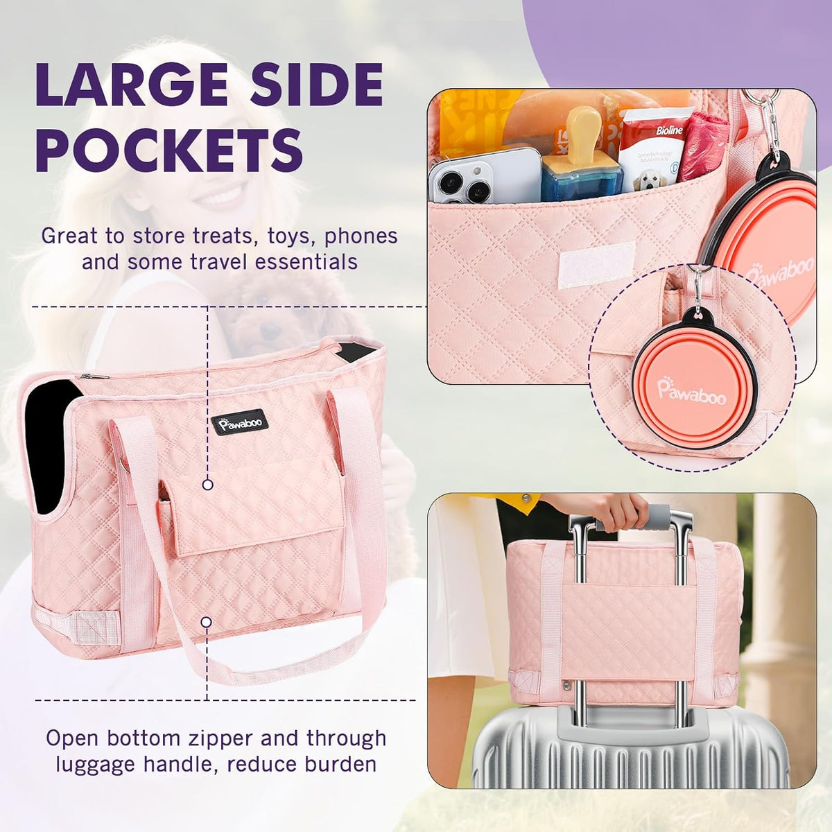 Pawaboo Dog Purse Carrier for Small Dogs with Pocket - B-Pink - image 4