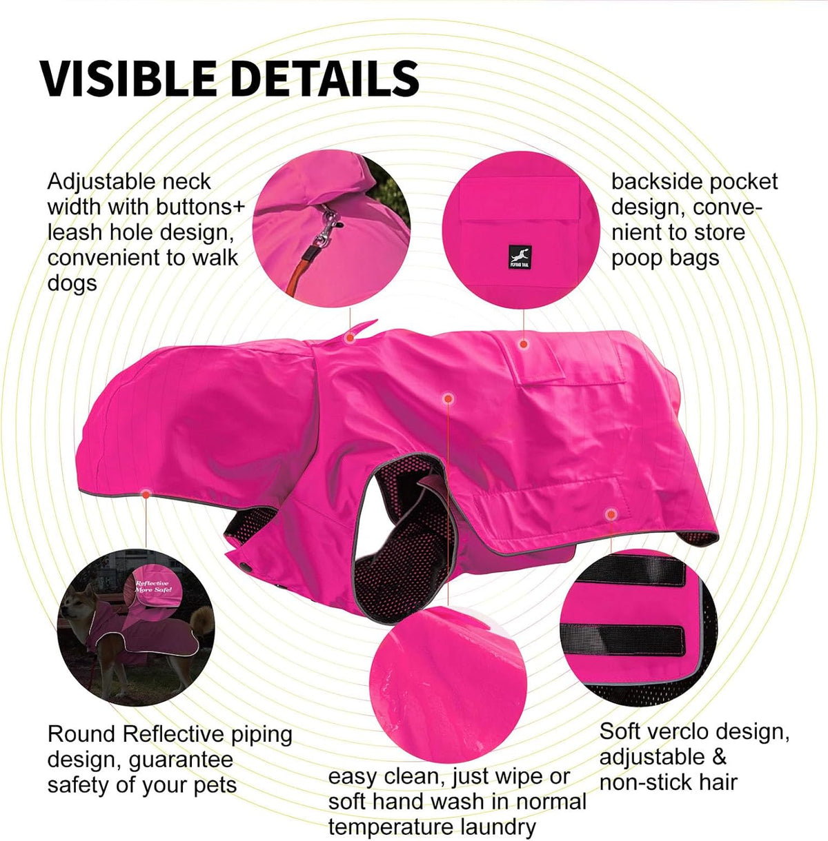 Dog Raincoat Waterproof Reflective Jacket - 3X-Large / Pink - image 2