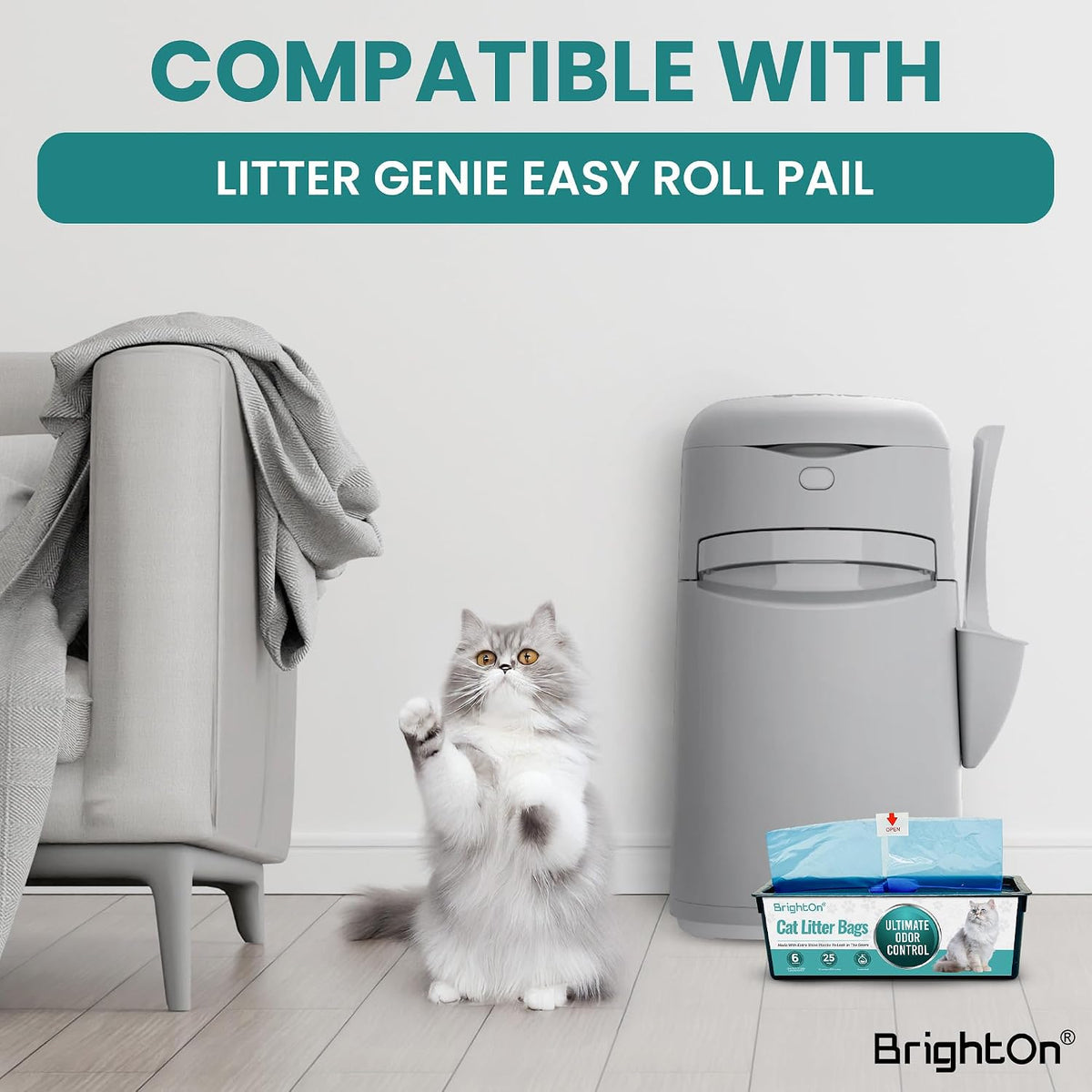 BrightOn, 75 Litter Bag Refill Bags for Genie Easy Roll Litter Bin, Ultimate Odor Control, - Lemon 75 Bags - image 4