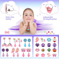 Drabac kids jewelry set with clip-on earrings, rings and necklaces in a purple organizer box - view 6
