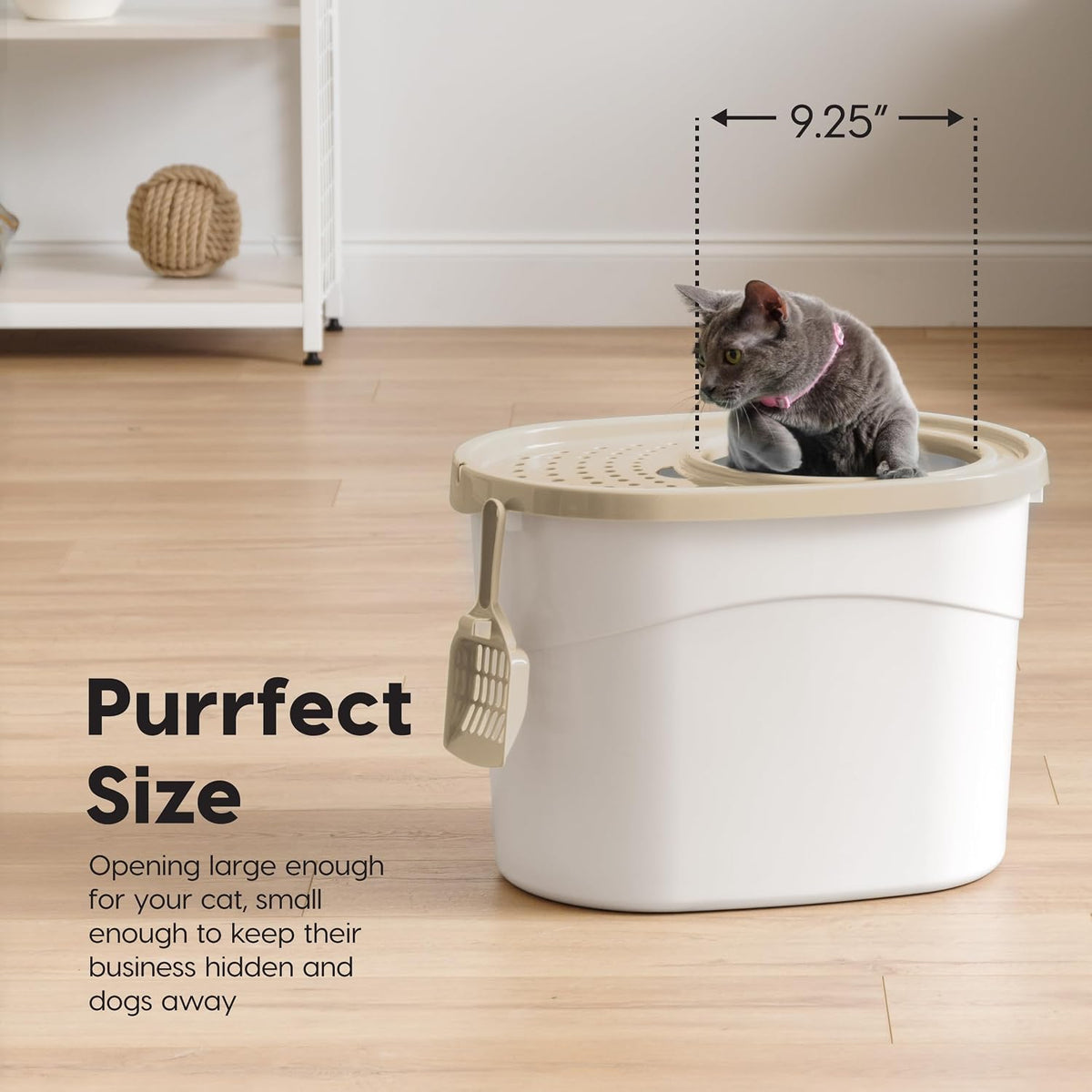 IRIS USA Top Entry Cat Litter Box, Hooded Privacy - Oval / White w/ Scoop - image 3