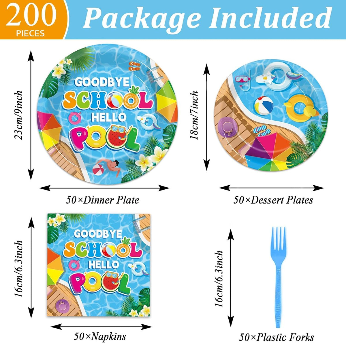 CHUNNIN 200 PCS Gone Fishing Party Plates Napkins Fishing Tableware - Pool - image 2