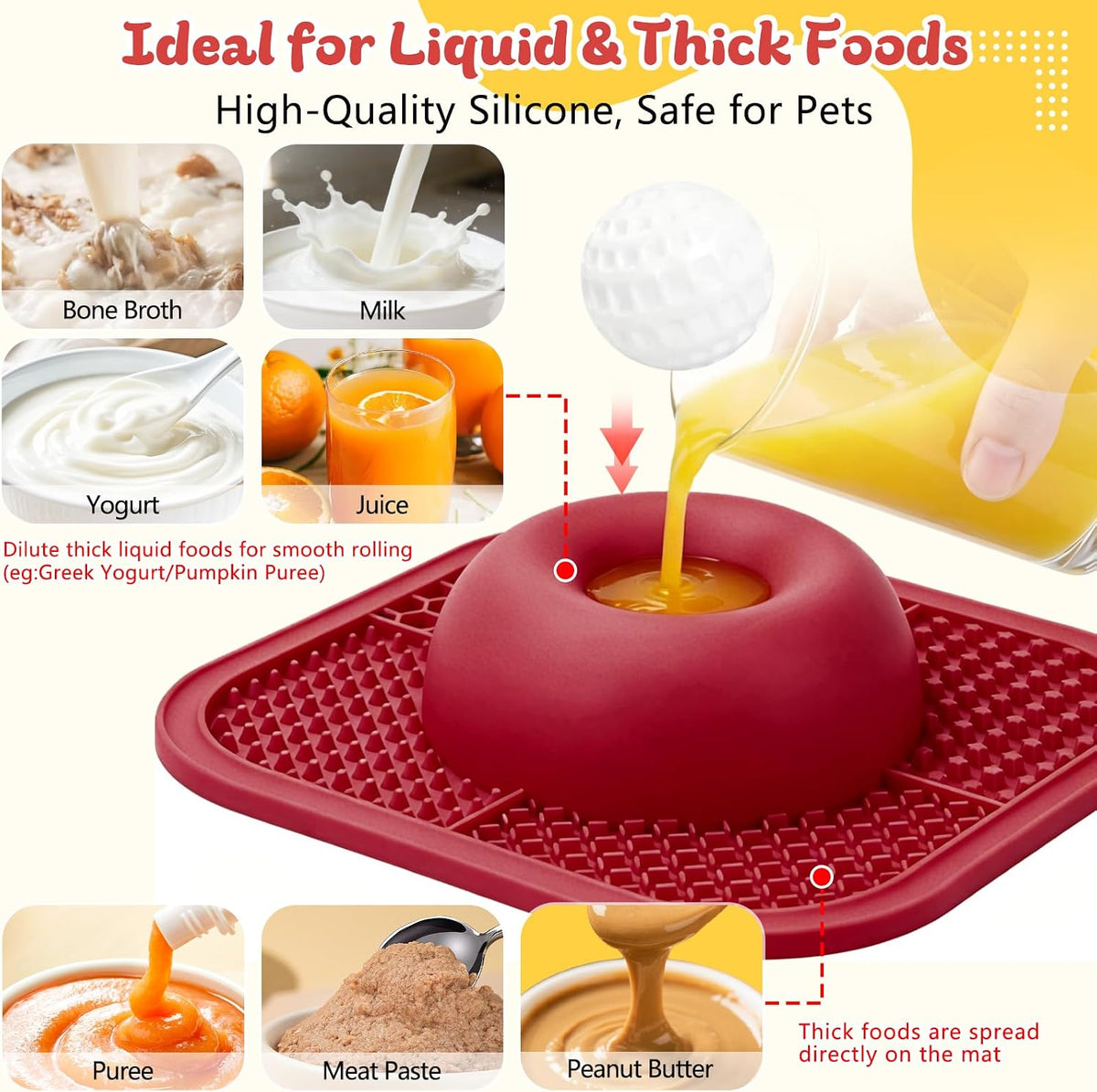 Slow Feeder Dog Bowls & Lick Mat for Liquid and Thick Treat - Large / Red - image 3