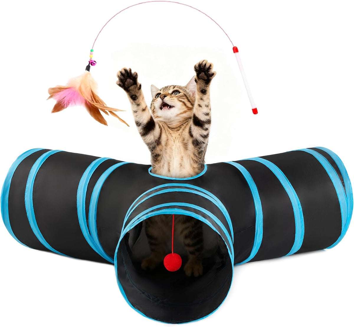 Love's cabin Cat Tunnel for Indoor Cats - Black&Blue / M (31"x17"x11")
