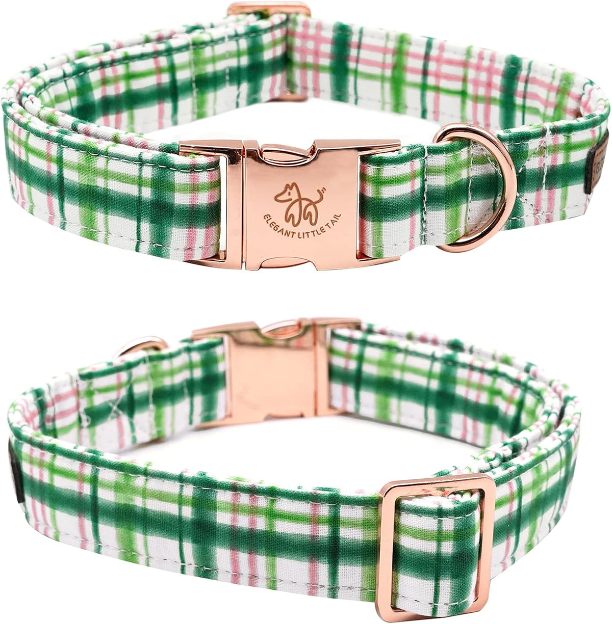 Dog Collar with Bow, Elegant Little Tail Blue Plaid Boy Dog Collar Cute Bow – Essentials for Dogs - Pink&Green / Small (Pack of 1) - image 4