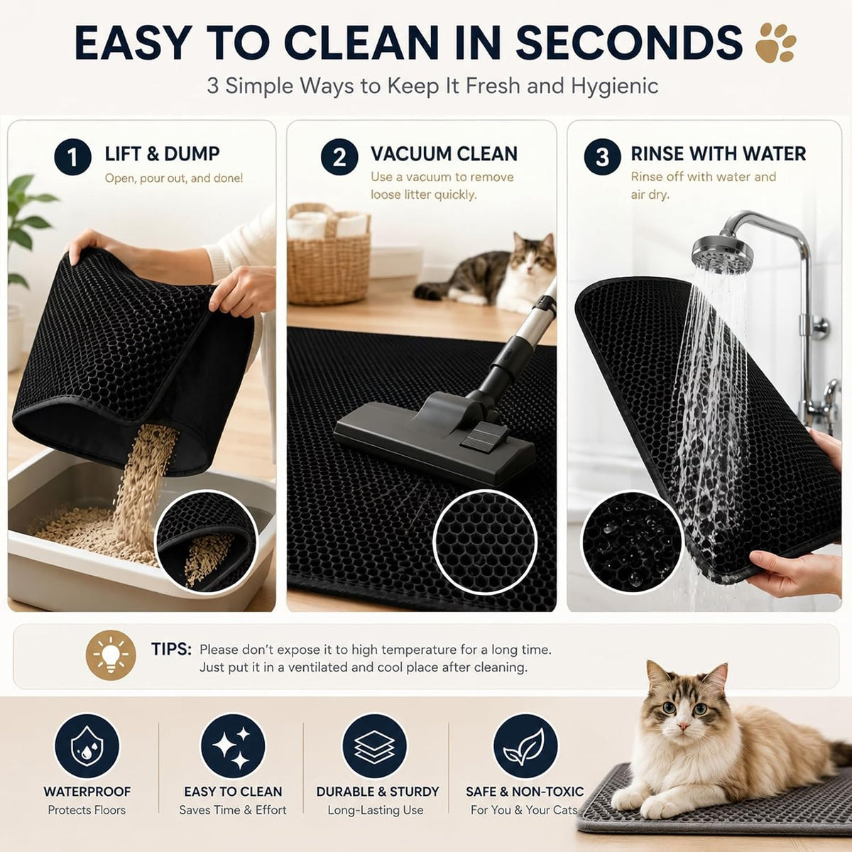 Cat Litter Mat, 30" x 22" Extra-Large - Black / 30x22in - image 4