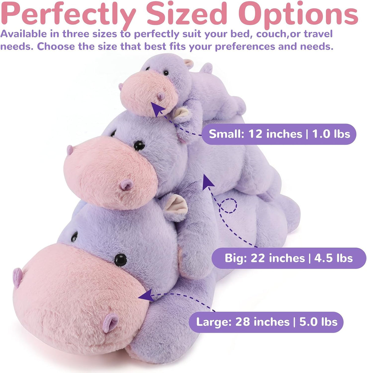 meowtastic Dog Weighted Stuffed Animals, Plush Pillow for Kids – Fun for Kids & Family - Purple Hippo / Medium / Hippopotamus - image 2