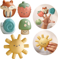 Itzy Ritzy 5-piece finger puppet bath toy set with fox, snail, sun and more