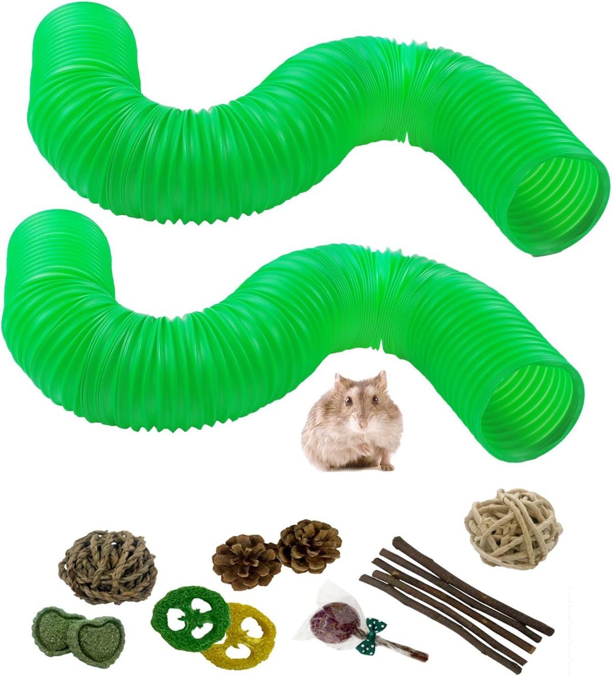 Plastic Hamster Tunnels, Small Animal Tubes - 【Green】 / 【2 PCS】