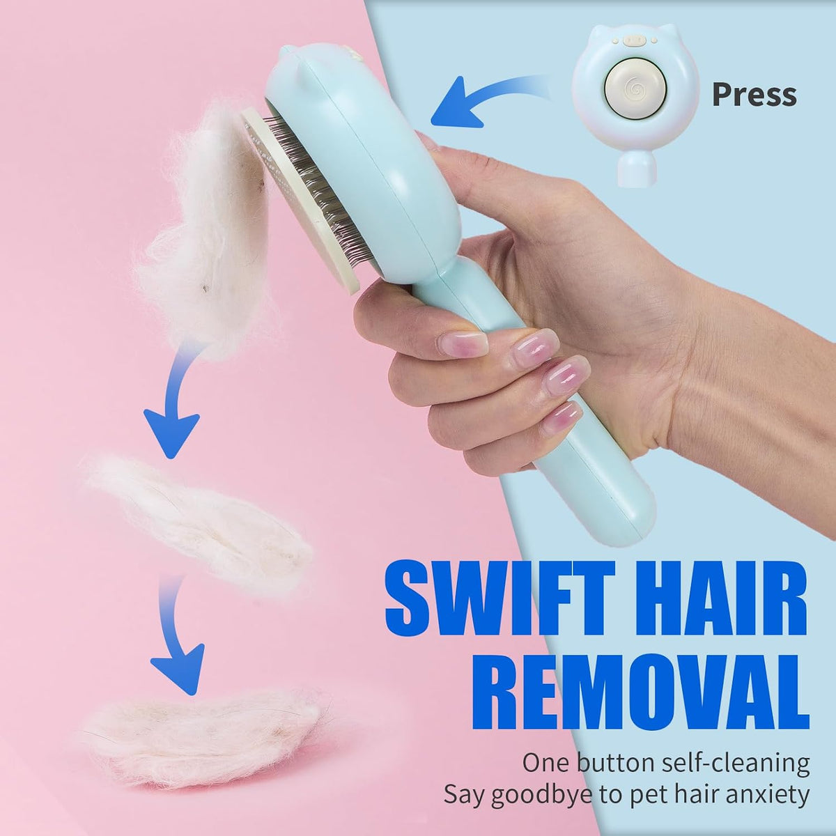 Cat Brush for Indoor Cats for Shedding, Dog Brush - Light Blue - image 3