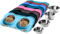 Hubulk Pet Dog Bowls 2 Stainless Steel Dog Bowl with No Spill - Turquoise / Medium