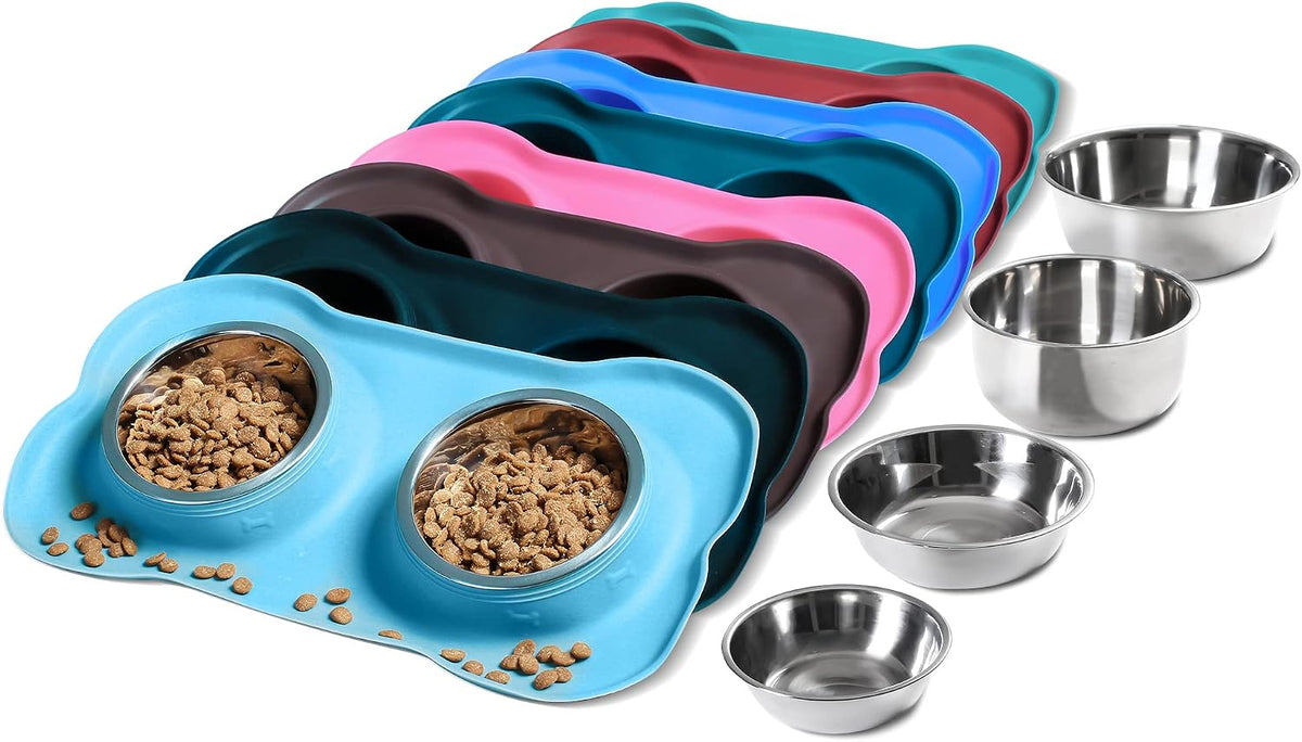 Hubulk Pet Dog Bowls 2 Stainless Steel Dog Bowl with No Spill - Turquoise / Medium