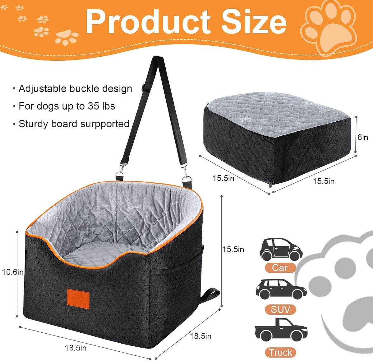 XIEEAOZEE Dog Car Seat for Small/Medium Dogs & Cats Under – Essentials for Dogs - Black/Gray - image 2