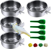 Parrot Feeding Dish Cups,Stainless Steel Bird Food Water Bowl Parakeet Feeder Birds Cage Ball Toys - 【4 PCS】 / 【L:5.5x2.0 Inches】