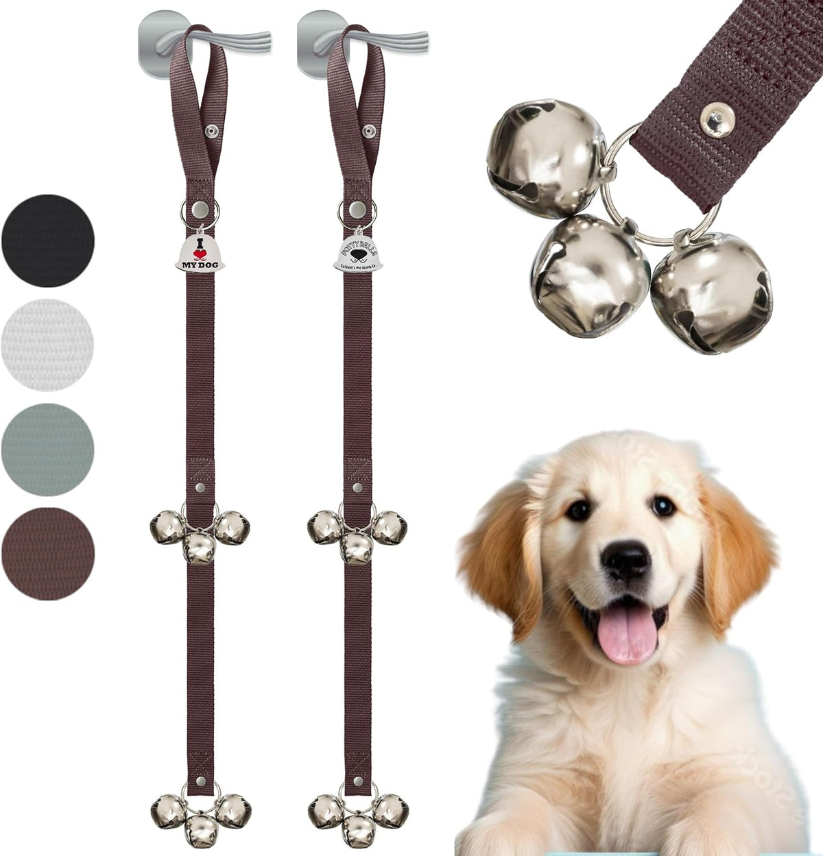 Caldwell's Pet Supply Co. Dog Potty Bells, Dog Door Bell - Set of 2 Potty Bells / Brown