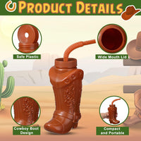 Hoolerry 12 Pcs Cowboy Boot Cups with Lids and Straws - Brown / 12 - image 3