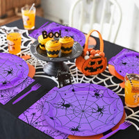 Gistome 96-piece Halloween spider web tableware set with plates, napkins and forks - view 12