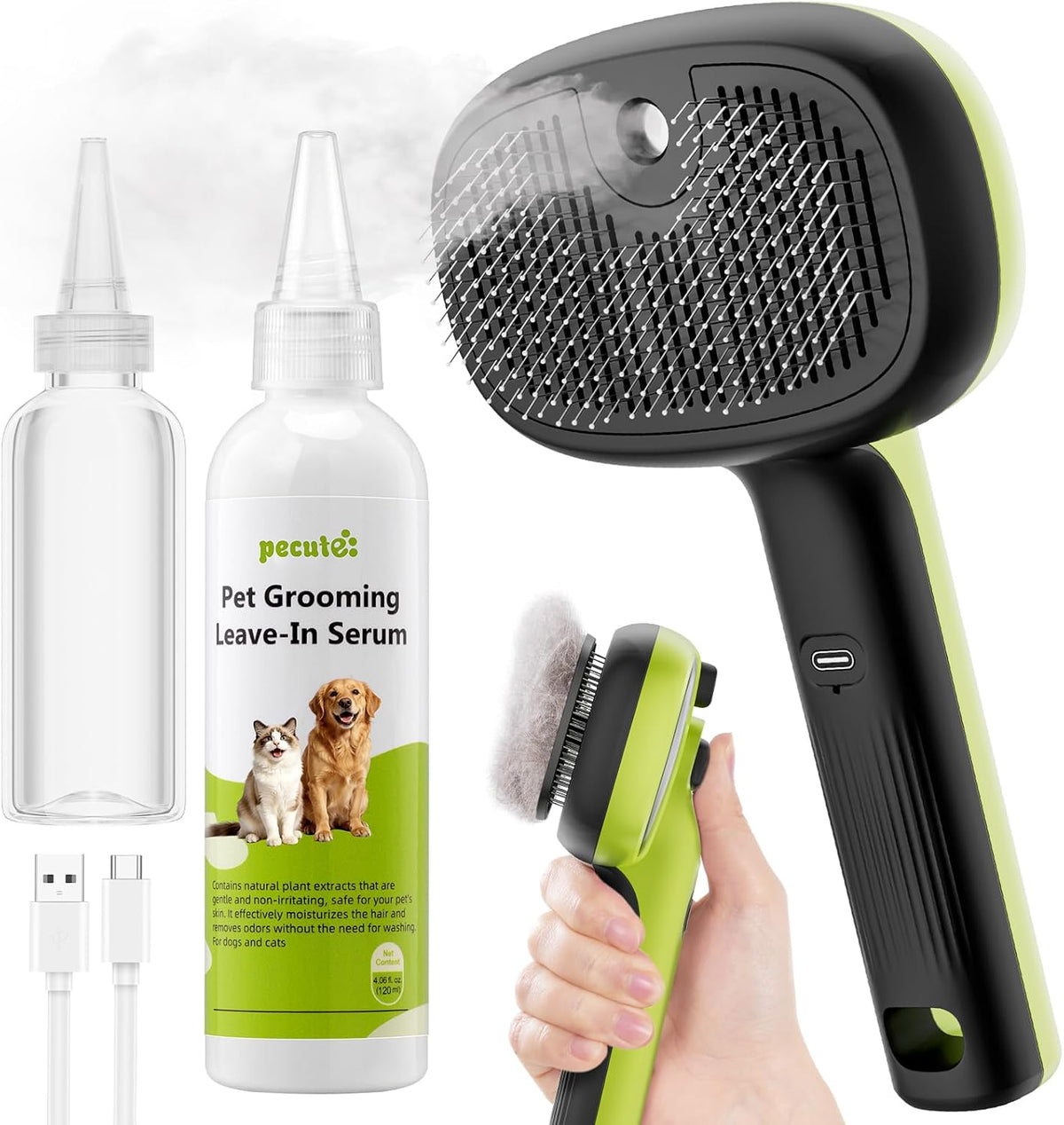 Pecute Self-Cleaning Steam Dog Cat Brush & Leave-in Conditioner