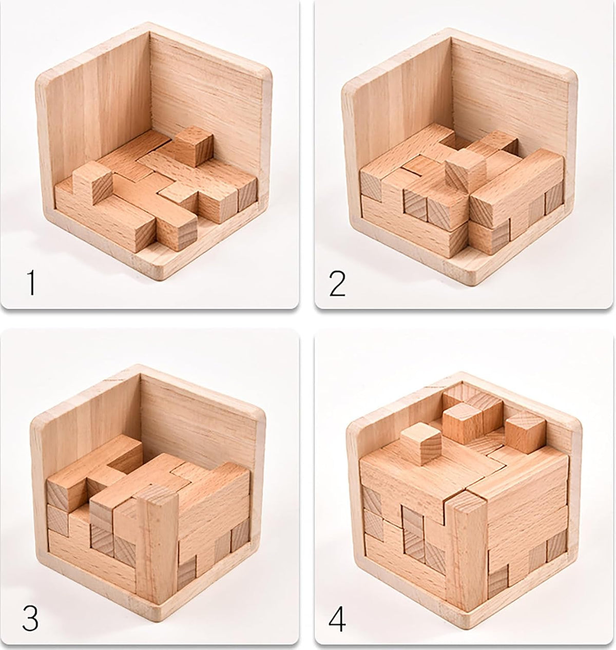 Wooden Brain Teaser Puzzles Cube Stocking Stuffers Wooden Puzzles - Coffee and Natural - image 4