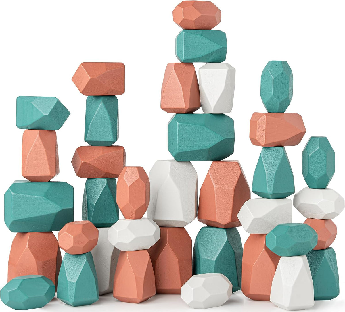 Comfy Cubs wooden stacking rocks, 36 colorful pine wood stones in a neutral pack - view 3