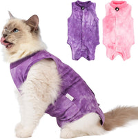 2-pack cat surgery recovery suit for female cats with adjustable neck