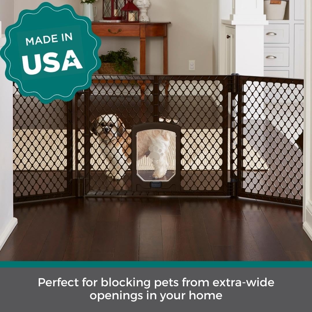 MyPet North States Petyard Plus: 3 Ft. Wide Folding Dog Playpen - 3-Panel Barrier / Small Pet Door / Brown - image 2