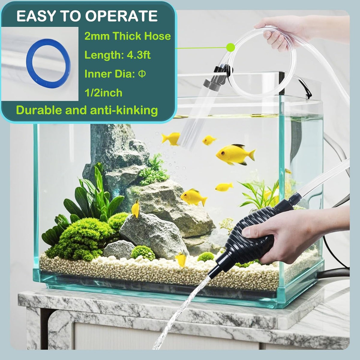 4.3ft Aquarium Siphon Vaccum Cleaner Fish Tank Water Changer Kit – Essentials for Fish - 4.3ft - image 3