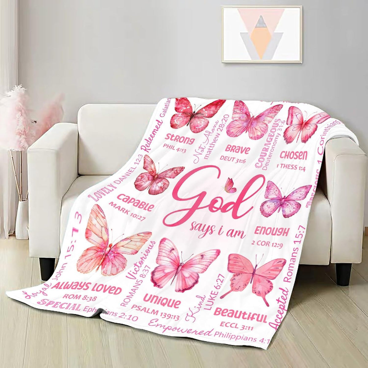 Cat Throw Blanket with Bible Verse, Thoughtful Christian Gifts - Butterfly Bible Verse / 60"x80" - image 3