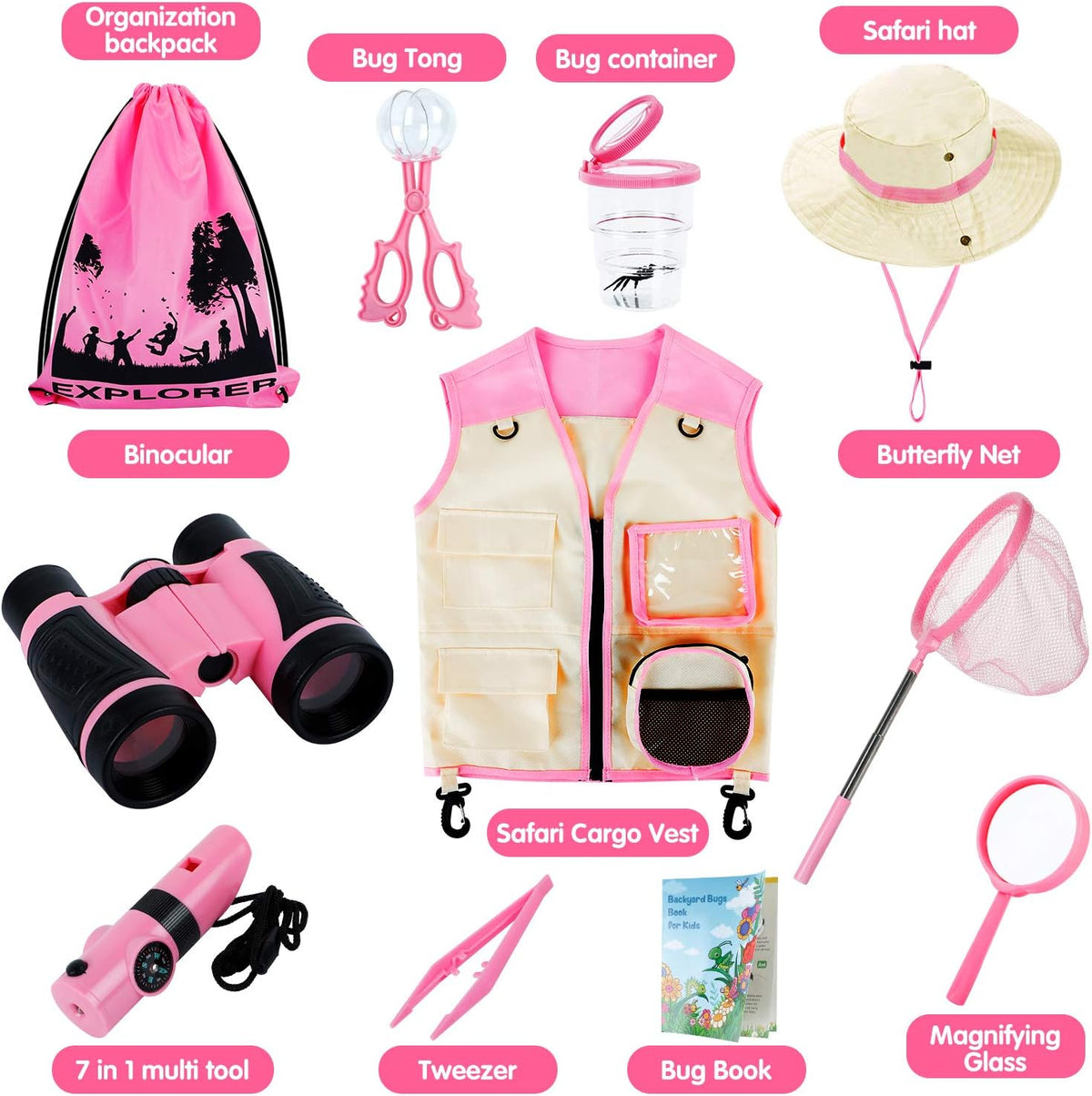 INNOCHEER Kids Explorer Kit & Bug Catcher Kit & Safari Costume Kit - Pink - image 2